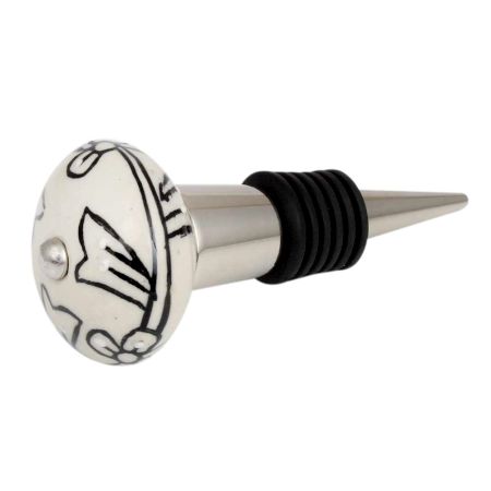 Black Leaf Ceramic Floral Wine Bottle Stopper